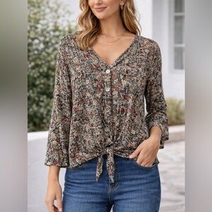 Mandee Women’s Printed Button-Front Top – Size XL